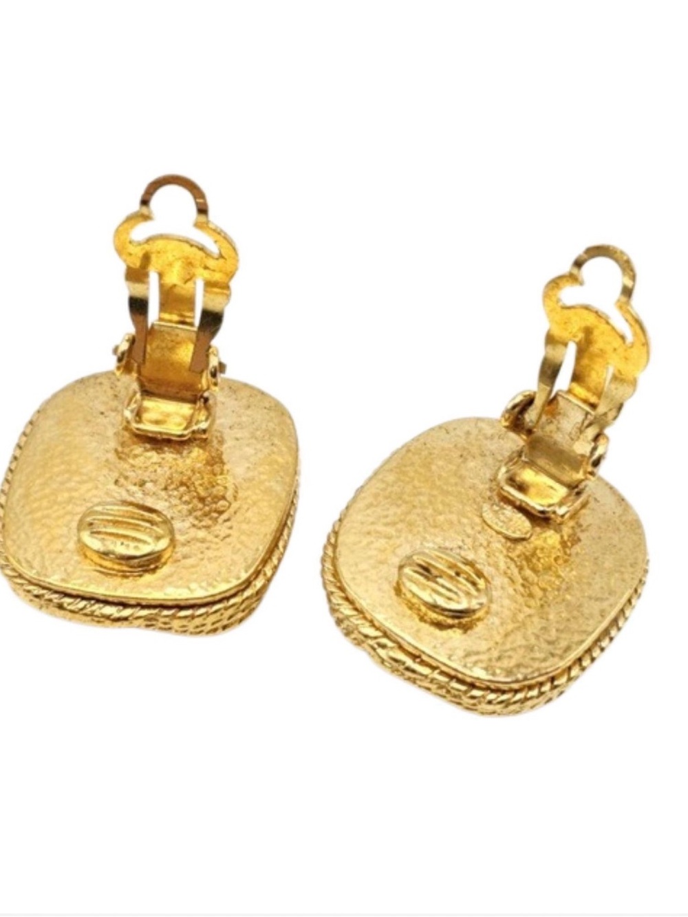 Authentic vintage 1993 Chanel Earrings w/Gripoix poured glass & gold border - Picture 5 of 16
